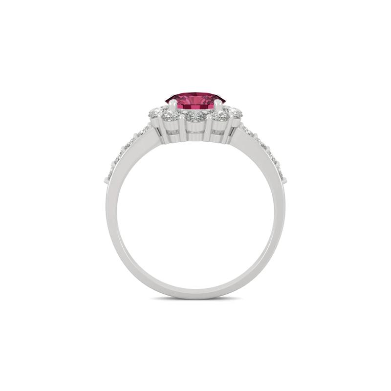 Round Lab Created Ruby &amp; Moissanite Halo Ring in 14K White Gold – Image 2 of 5