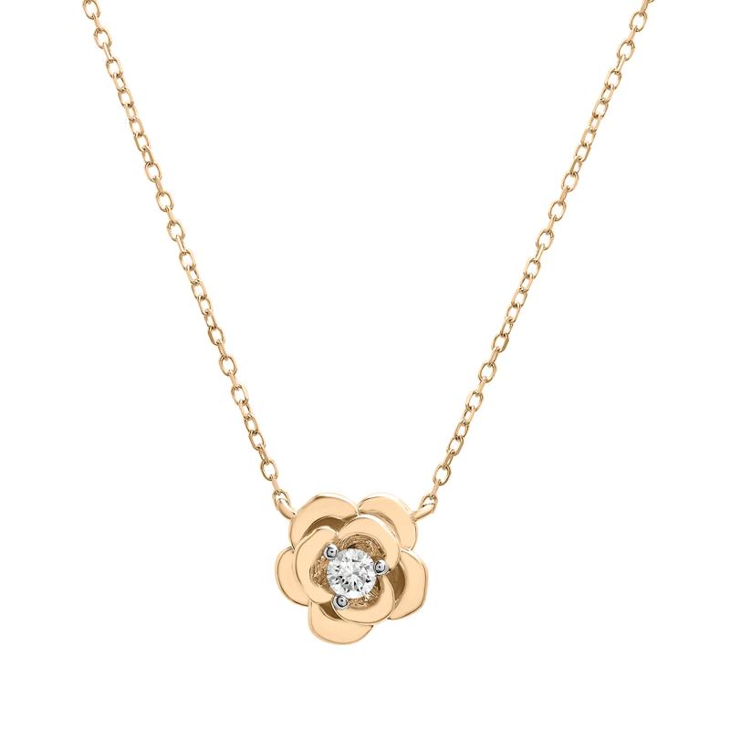 Diamond Flower Pendant in 14K Yellow Gold &#40;1/10 ct. tw.&#41; – Image 1 of 6