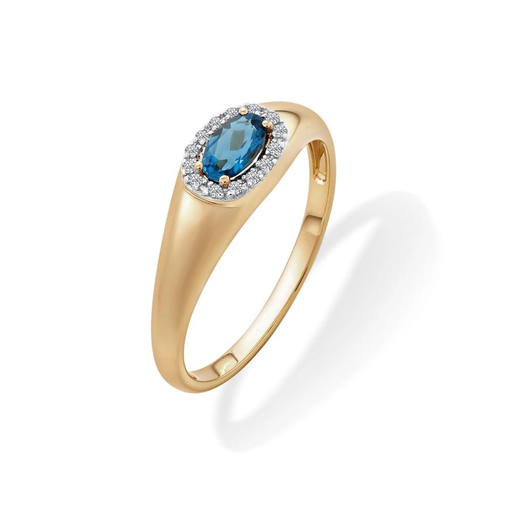 London Blue Topaz Oval Center &amp; Diamond Accent Ring in 10K Yellow Gold – Image 4 of 4