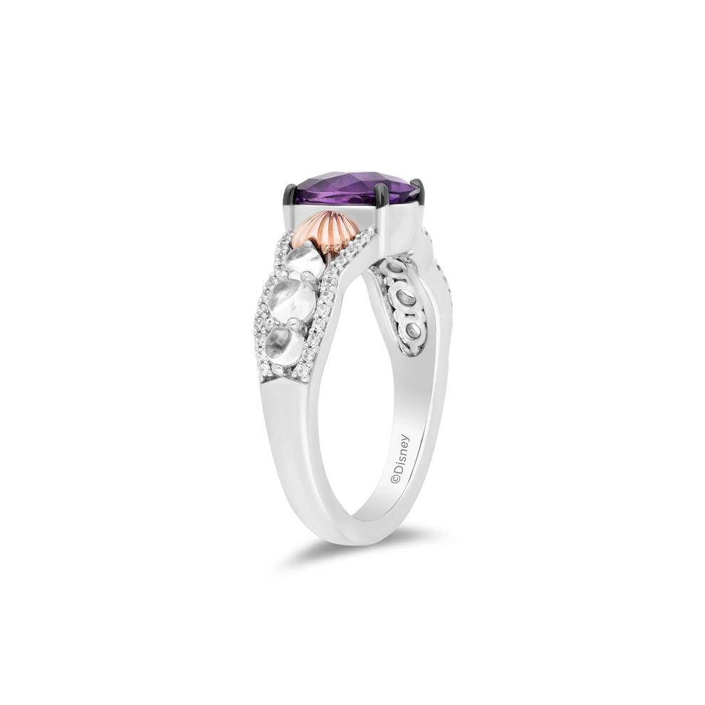 Little Mermaid Live Action Amethyst and Diamond Shell Ring in Sterling Silver and 10K Rose Gold (1/6 ct. tw.) – Image 3 of 4