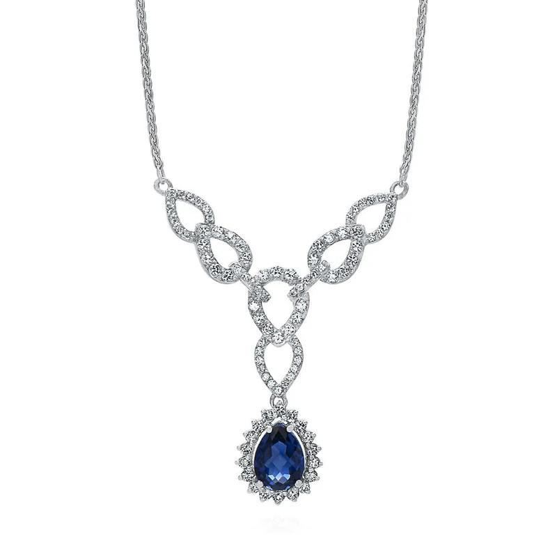 Lab Created Blue &amp; White Sapphire Y-Necklace in Sterling Silver – Image 1 of 2