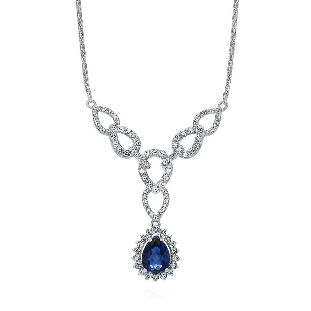 Lab Created Blue &amp; White Sapphire Y-Necklace in Sterling Silver – Image 1 of 2