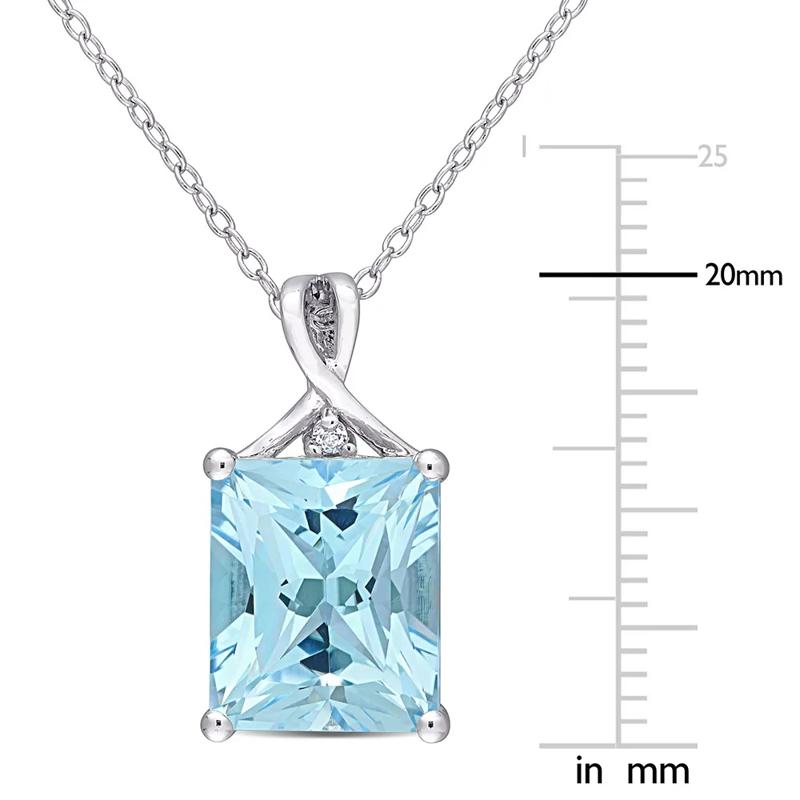 Emerald-cut Blue &amp; White Topaz Pendant in Sterling Silver – Image 2 of 2