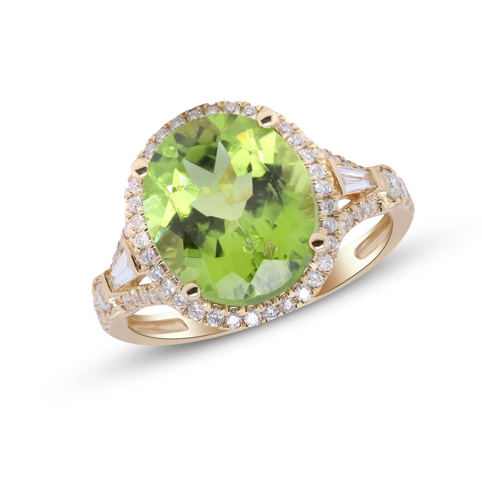 Oval Peridot &amp; Diamond Halo Ring in 14K Yellow Gold (1/2 ct. tw.) – Image 4 of 5