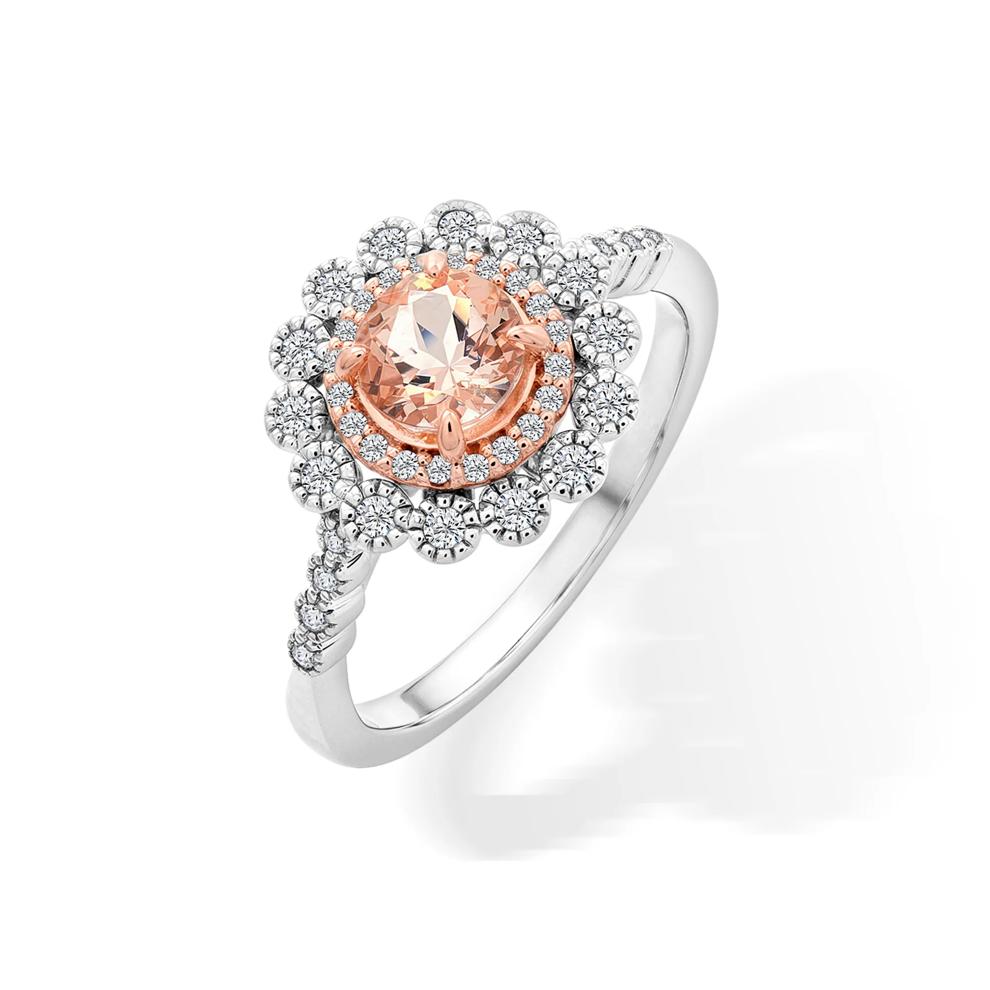 Round Morganite &amp; Diamond Halo Ring in 10K White &amp; Rose Gold (1/4 ct. tw.) – Image 4 of 4