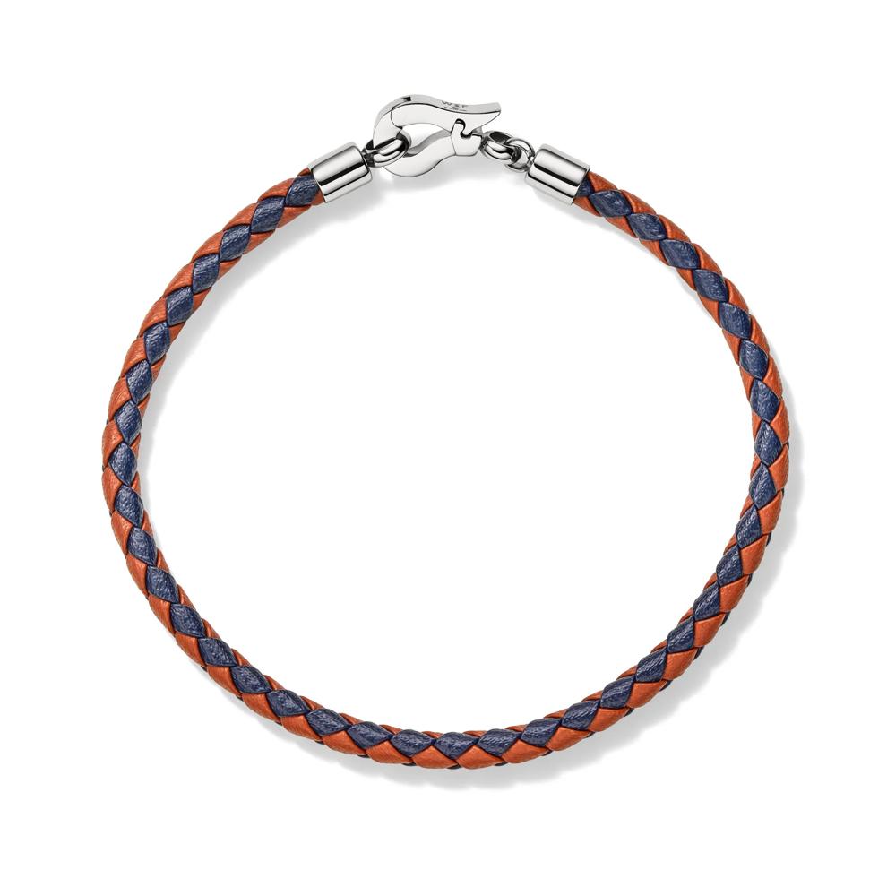 Men's Brown and Blue Woven Leather Bracelet with Stainless Steel – Image 2 of 5