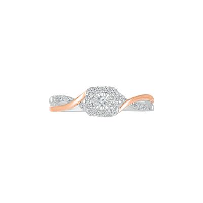 Halo Promise Ring with Diamond Twist Band in Sterling Silver & 10K Rose Gold (1/5 ct. tw.)
