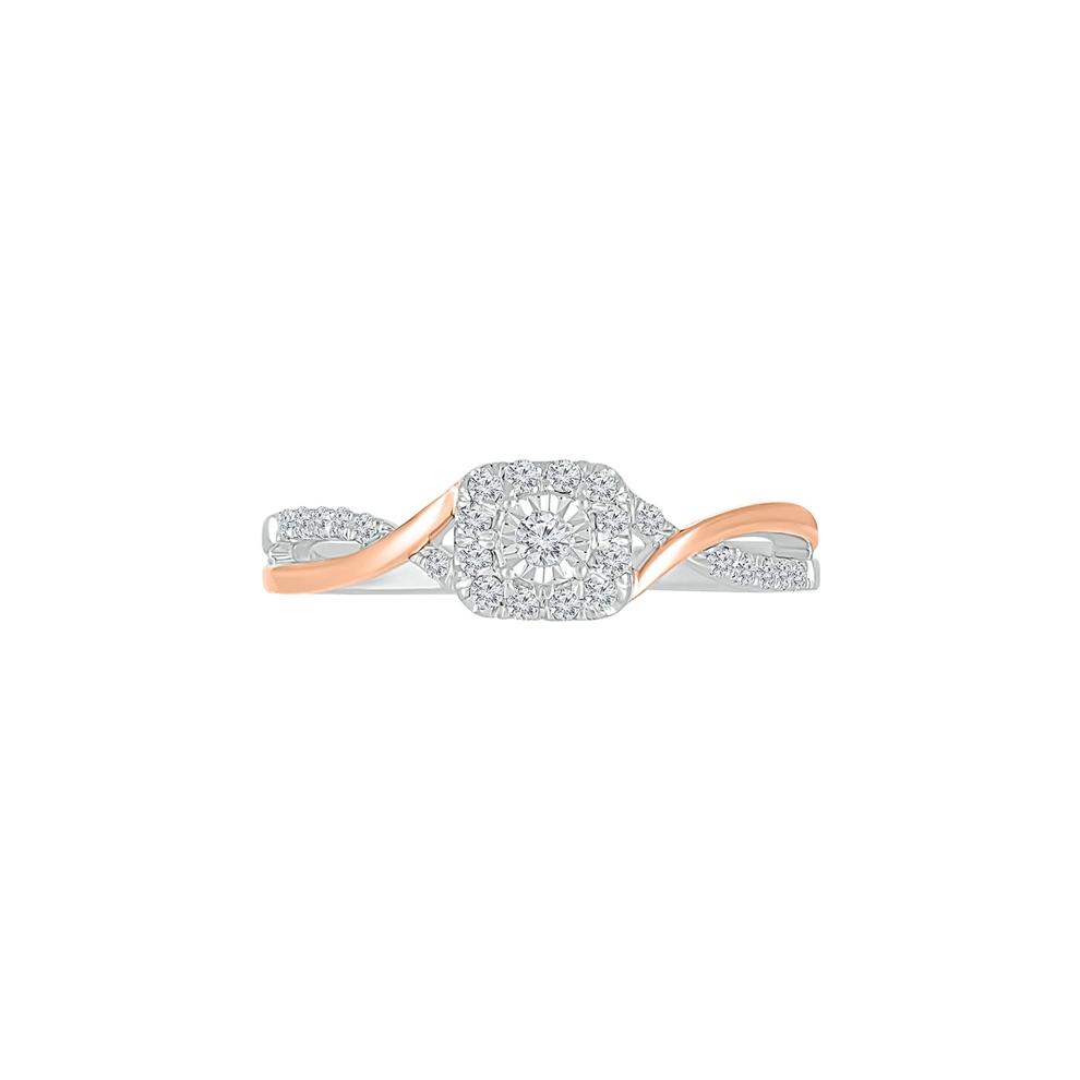 Halo Promise Ring with Diamond Twist Band in Sterling Silver &amp; 10K Rose Gold (1/5 ct. tw.) – Image 1 of 4