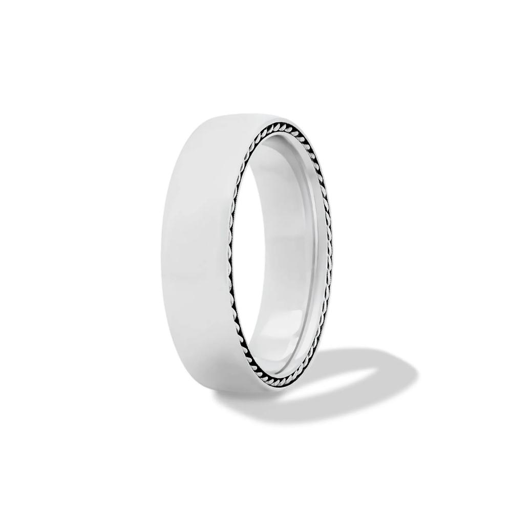 Men's Domed Wedding Band with Braided Inlays in 14K White Gold, 6mm – Image 3 of 5