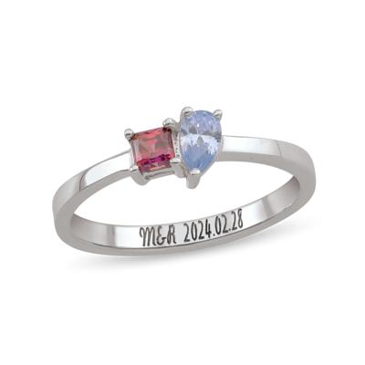 Personalized Engravable Gemstone Toi et Moi Ring in 10K Rose Gold