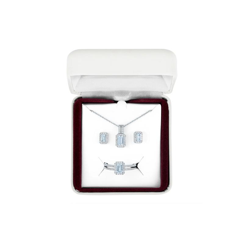 Aquamarine and Lab-Created White Sapphire Ring, Earring and Pendant Box Set in Sterling Silver – Image 5 of 5