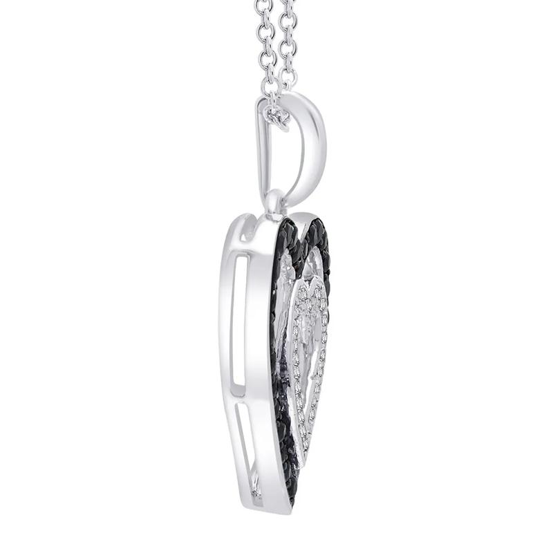 Double Heart Pendant with Black &amp; White Diamonds in Sterling Silver &#40;1/3 ct. tw.&#41; – Image 3 of 3