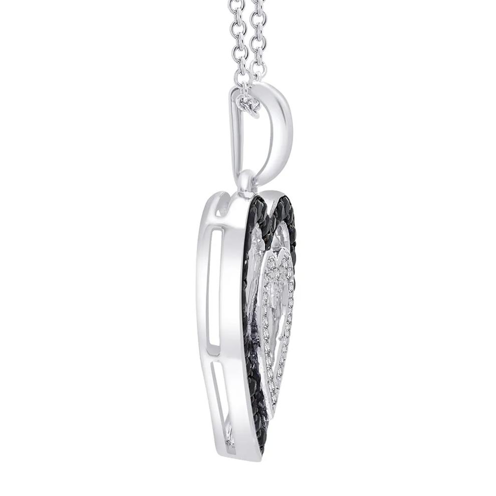 Double Heart Pendant with Black &amp; White Diamonds in Sterling Silver (1/3 ct. tw.) – Image 3 of 3