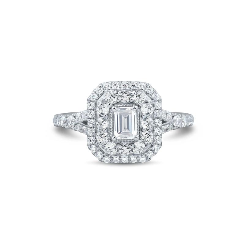 Diamond Emerald-Cut Double Halo Engagement Ring in 10K White Gold &#40;1 ct. tw.&#41;  – Image 1 of 3