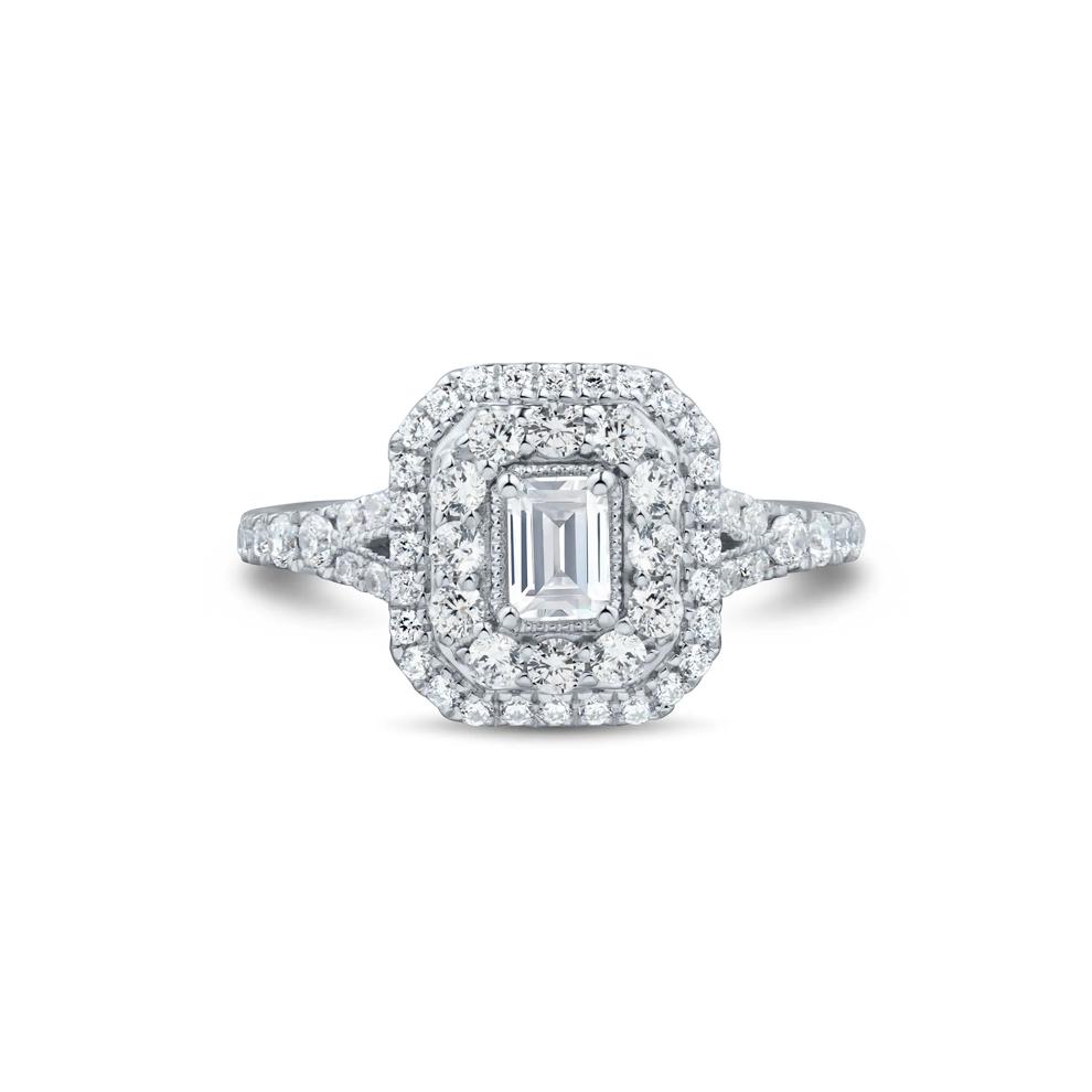 Diamond Emerald-Cut Double Halo Engagement Ring in 10K White Gold (1 ct. tw.)  – Image 1 of 3