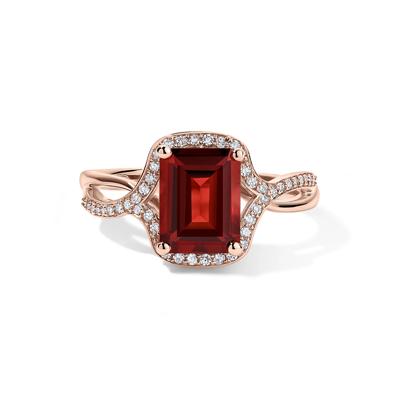 Emerald-Cut Garnet & Diamond Ring in 14K Rose Gold (1/4 ct. tw.)