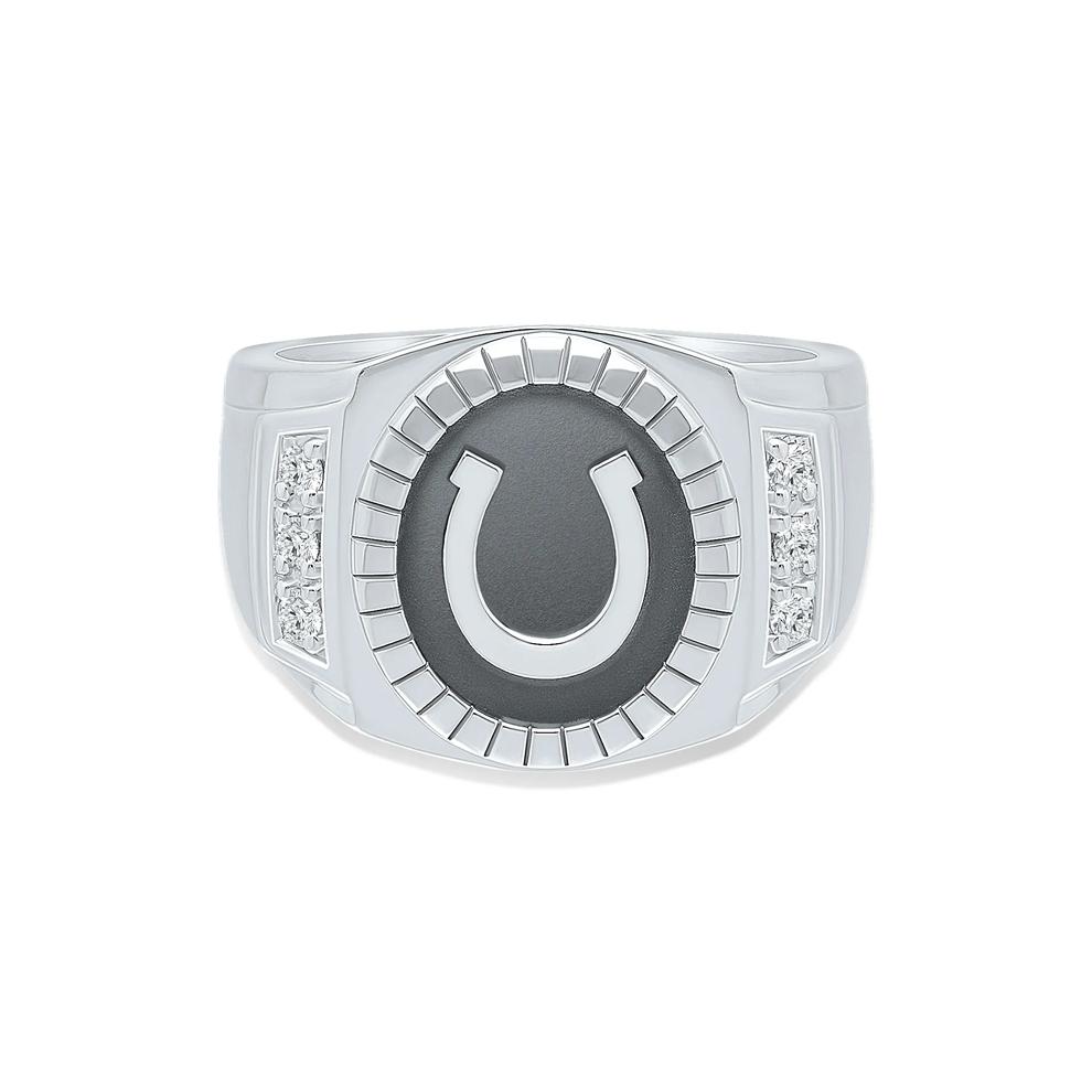 Men's Diamond Horseshoe Ring in Black Rhodium Sterling Silver (1/5 ct. tw.) – Image 1 of 4