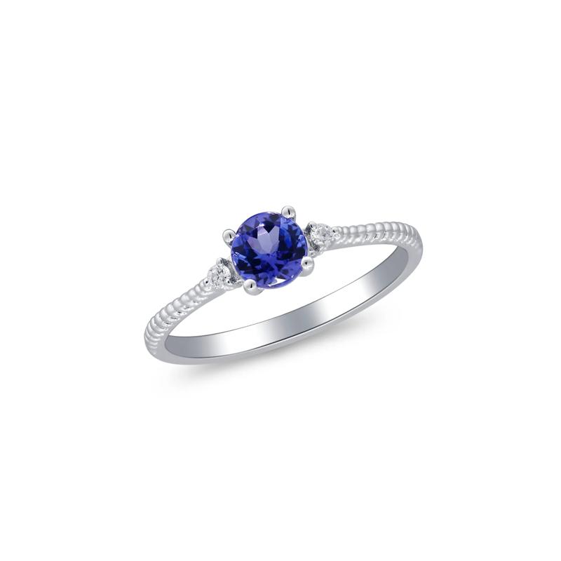 Tanzanite and Diamond Accent Stack Ring in 10K White Gold – Image 5 of 5