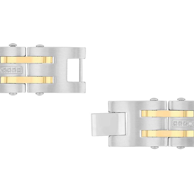Diamond Square Link Bracelet in Stainless Steel and Yellow Ion-Plated Stainless Steel &#40;1/2 ct. tw.&#41;, 8.5&quot; – Image 3 of 3