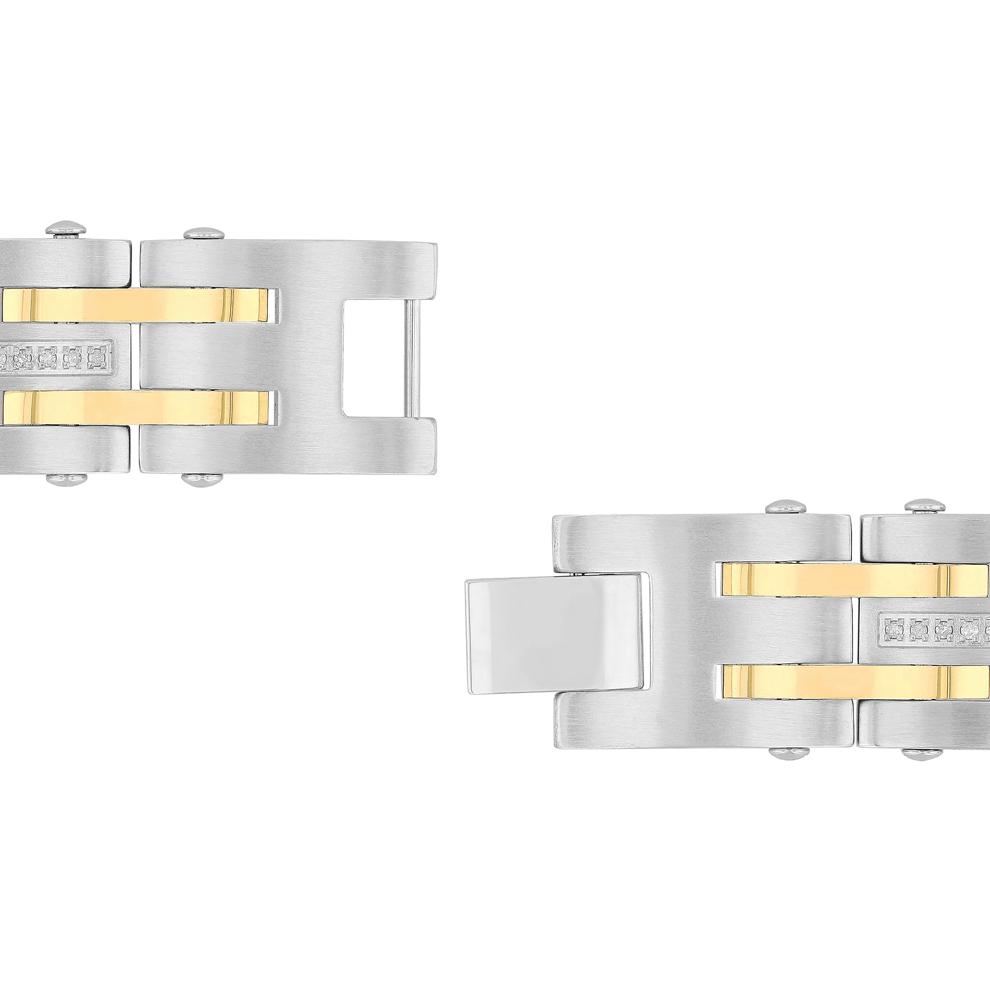 Diamond Square Link Bracelet in Stainless Steel and Yellow Ion-Plated Stainless Steel (1/2 ct. tw.), 8.5" – Image 3 of 3