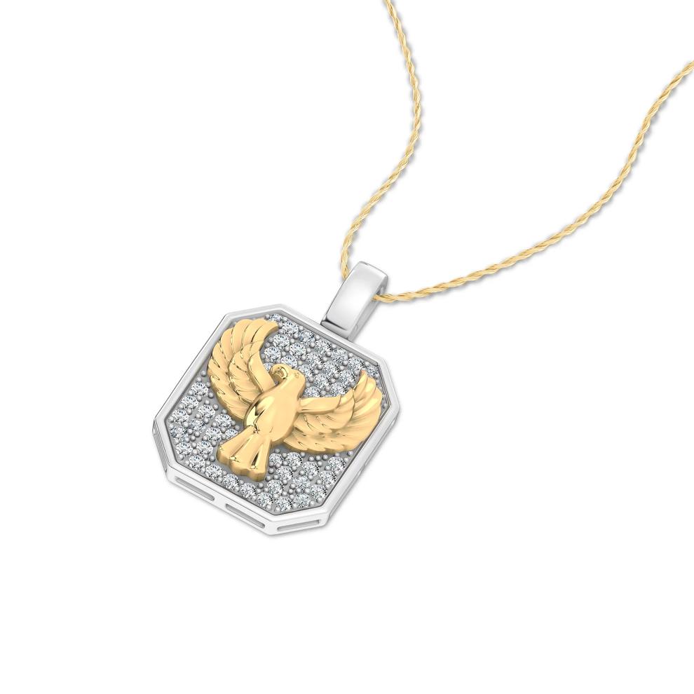 Men's Lab Grown Diamond Eagle Pendant Necklace in 10K White &amp; Yellow Gold (1/2 ct. tw.) – Image 4 of 4