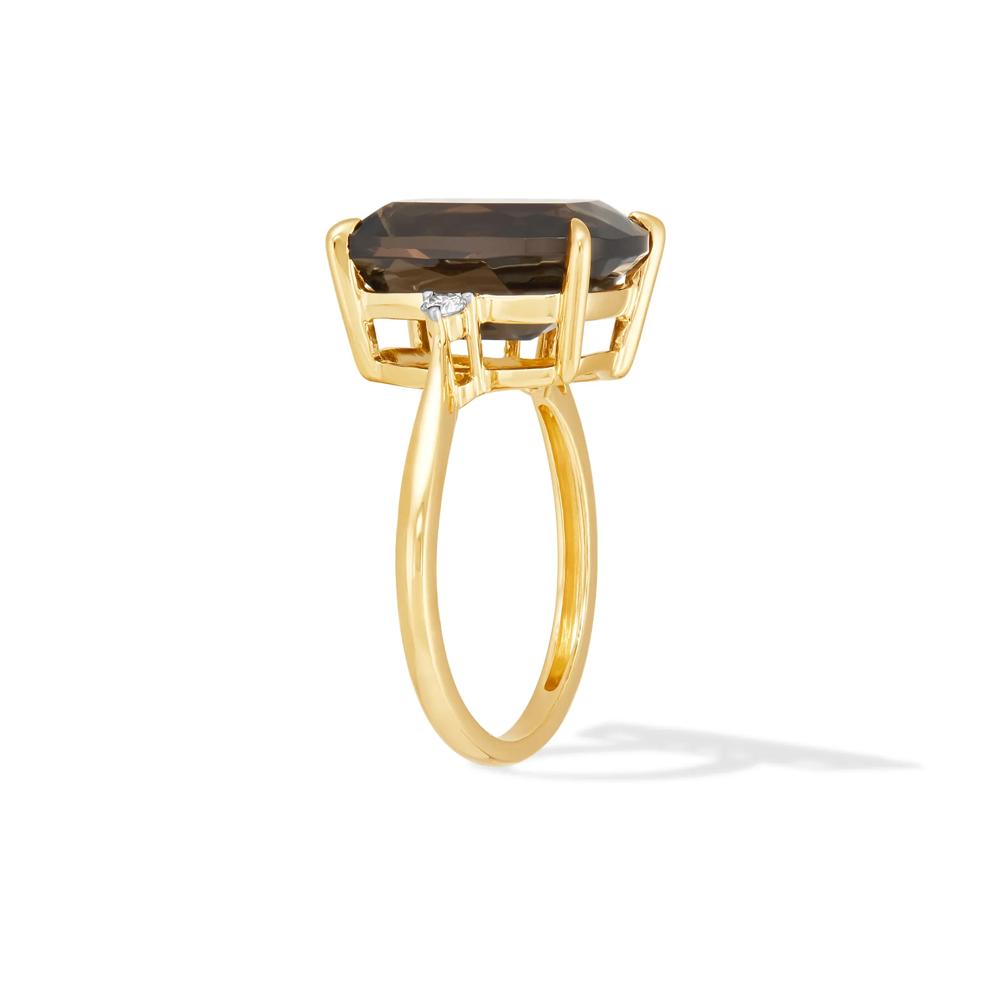 Smoky Quartz and Diamond Accent Ring in 10K Yellow Gold – Image 3 of 4
