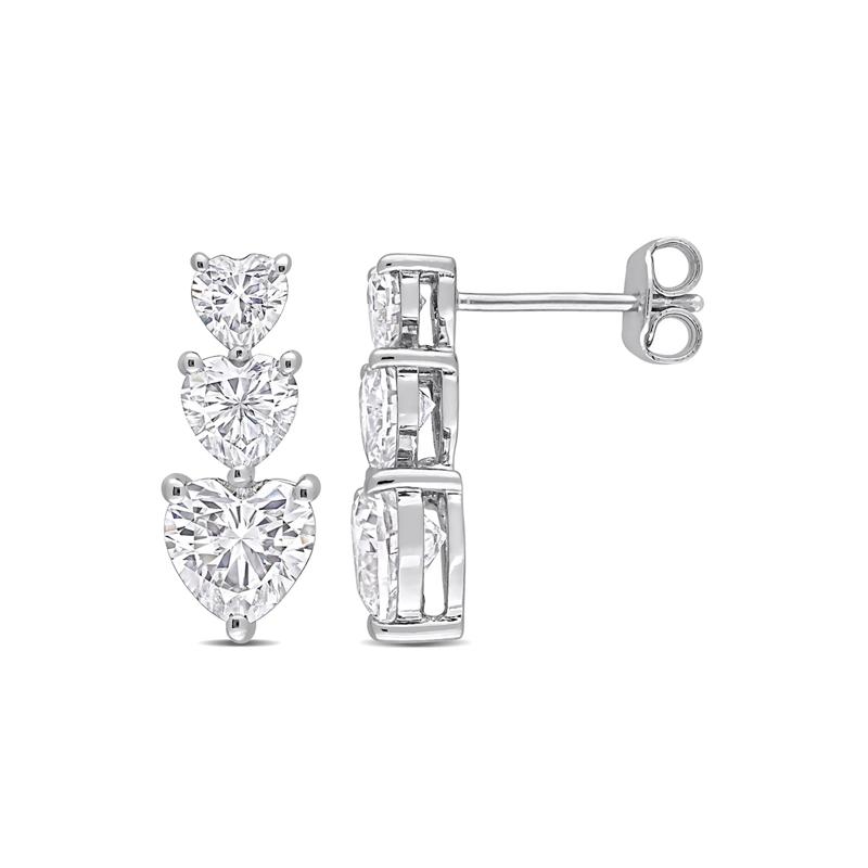 Moissanite Drop Earrings with Heart-Shaped Stones in Sterling Silver – Image 1 of 2