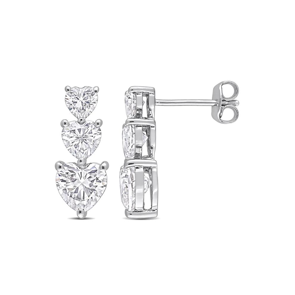 Moissanite Drop Earrings with Heart-Shaped Stones in Sterling Silver – Image 1 of 2