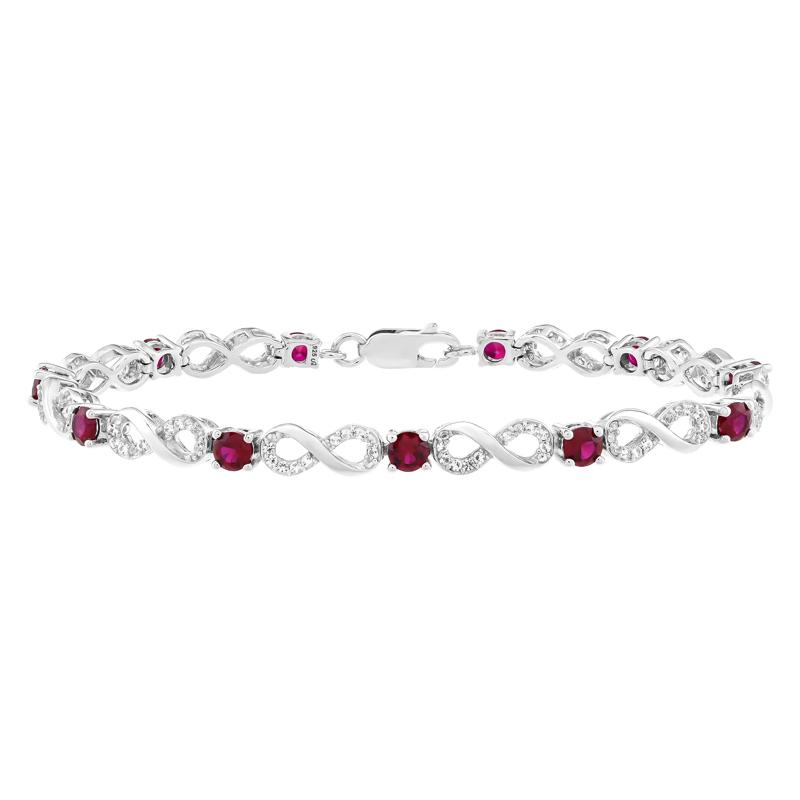 Lab-Created Ruby and Lab-Created White Sapphire Infinity Bracelet in Sterling Silver – Image 1 of 2