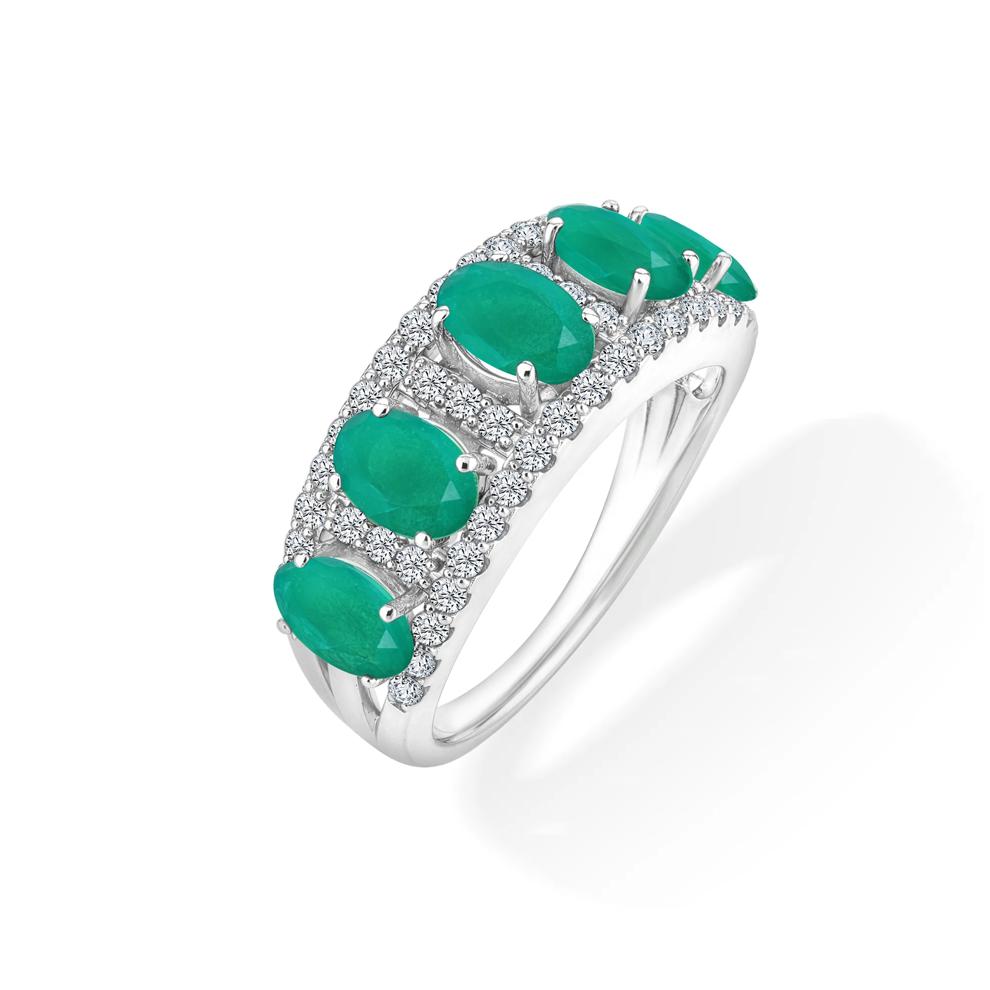 Emerald &amp; Diamond Half Eternity Band in 10K White Gold (1/2 ct. tw.) – Image 4 of 4