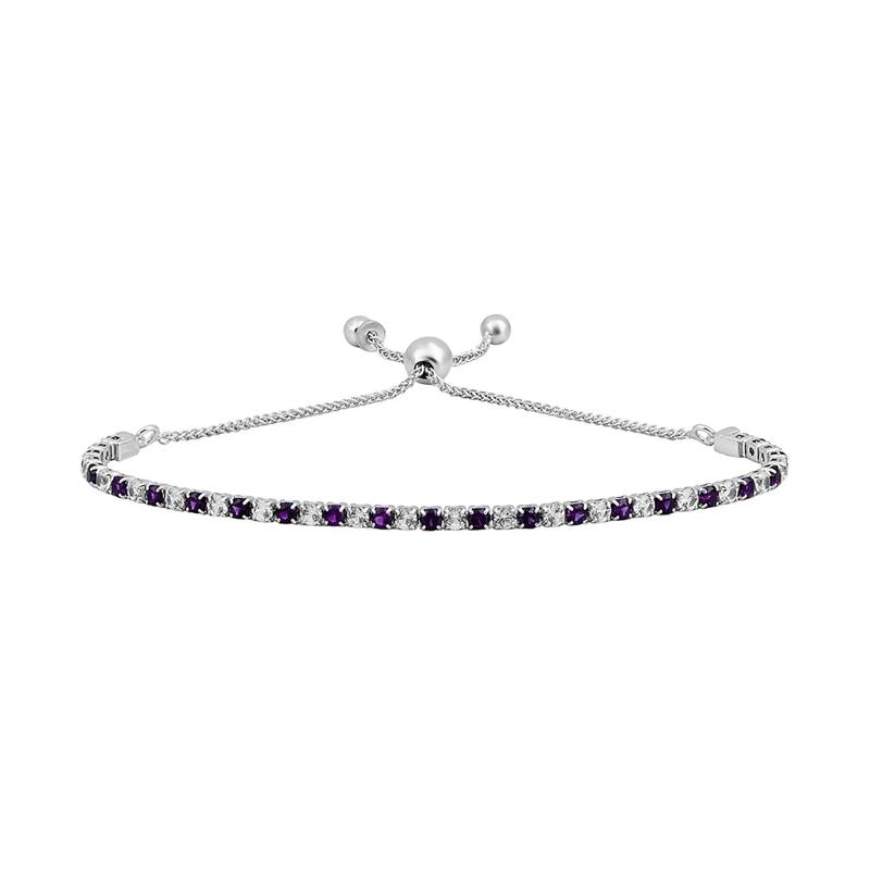 Amethyst &amp; Lab Created White Sapphire Bolo Bracelet in Sterling Silver – Image 1 of 1