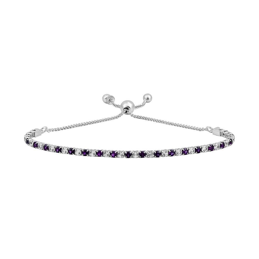 Amethyst &amp; Lab Created White Sapphire Bolo Bracelet in Sterling Silver – Image 1 of 1