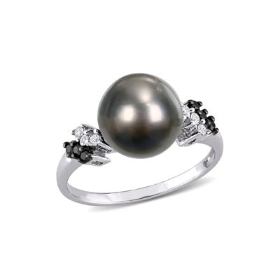 Black Tahitian Pearl & 1/8 ct. tw. Diamond Ring in 10K White Gold