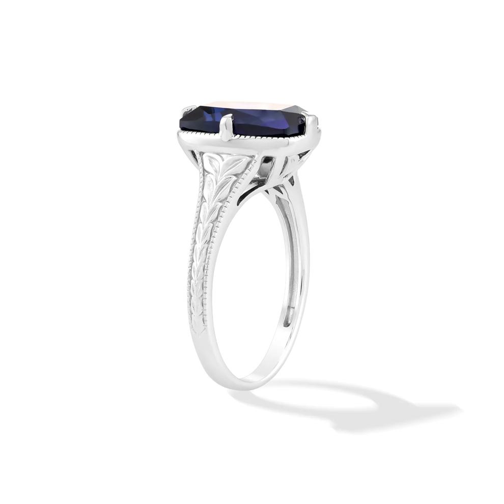 Lab-Created Blue Sapphire Engraved Ring in Sterling Silver – Image 3 of 4