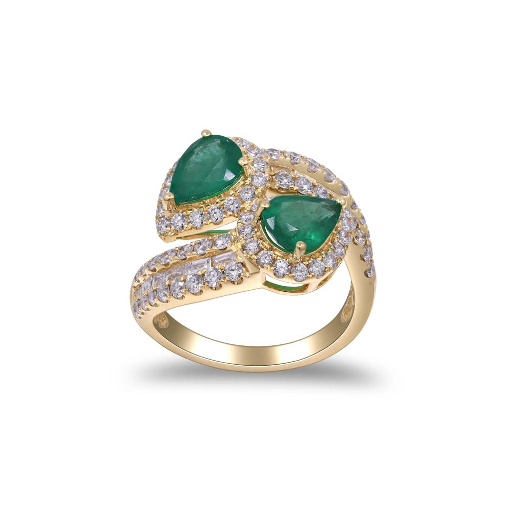 Pear-Shaped Emerald and Diamond Bypass Ring in 14K Yellow Gold (1 1/2 ct. tw.) – Image 4 of 4