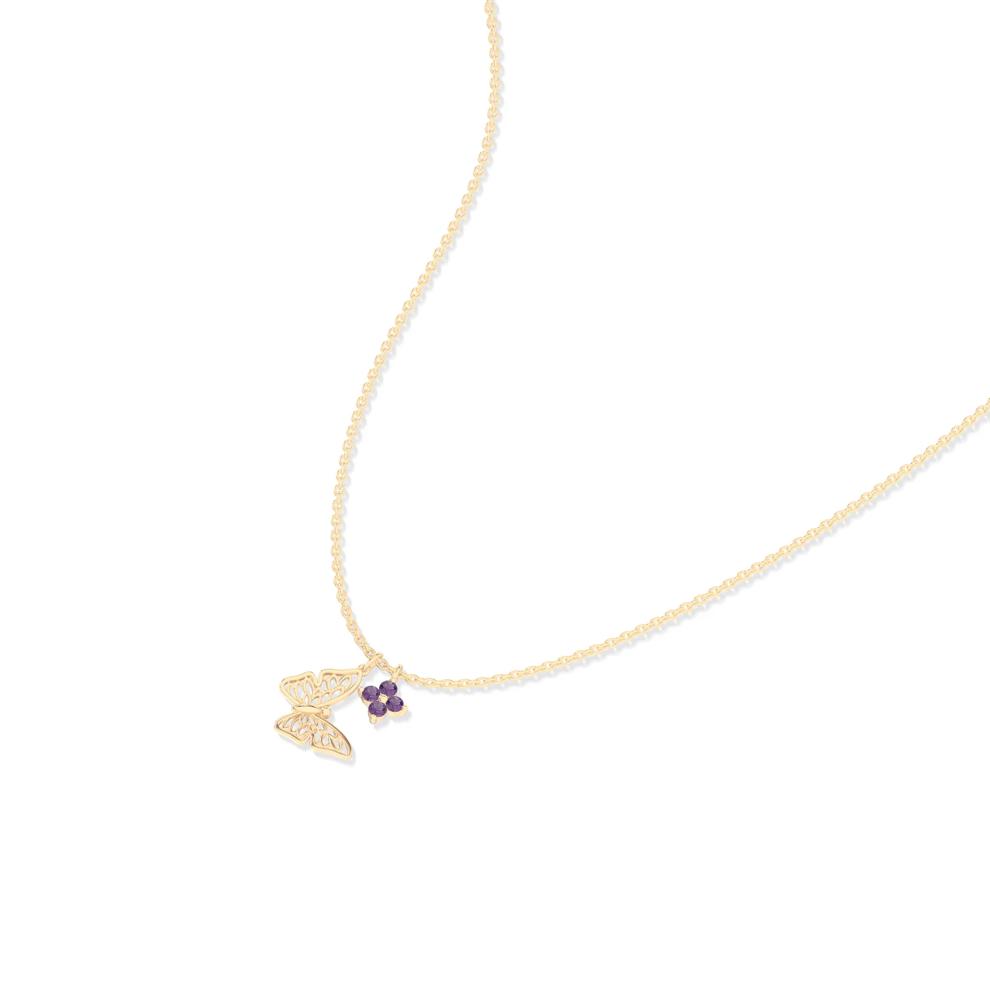 Butterfly &amp; Amethyst Flower Pendant Necklace in 10K Yellow Gold – Image 4 of 4