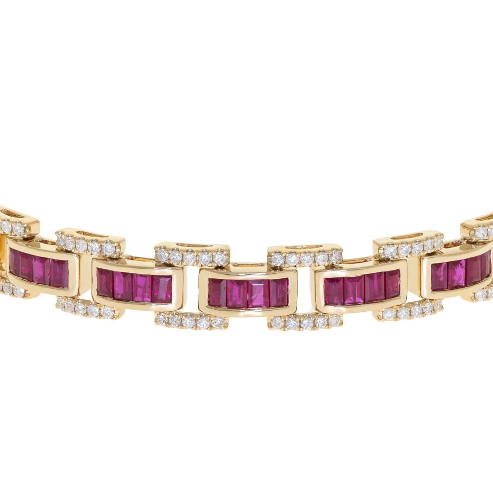 Ruby &amp; Diamond Link Bracelet in 14K Yellow Gold, 7.5" (1 1/3 ct. tw.) – Image 3 of 3