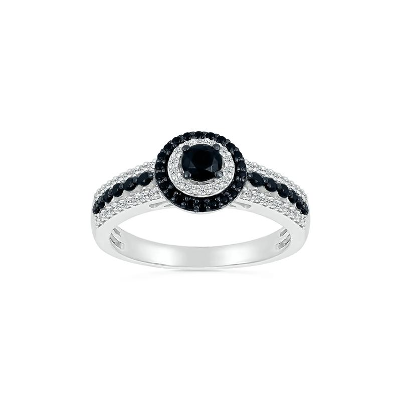 Black and White Diamond Double Halo Ring in 10K White Gold &#40;3/4 ct. tw.&#41; – Image 1 of 5