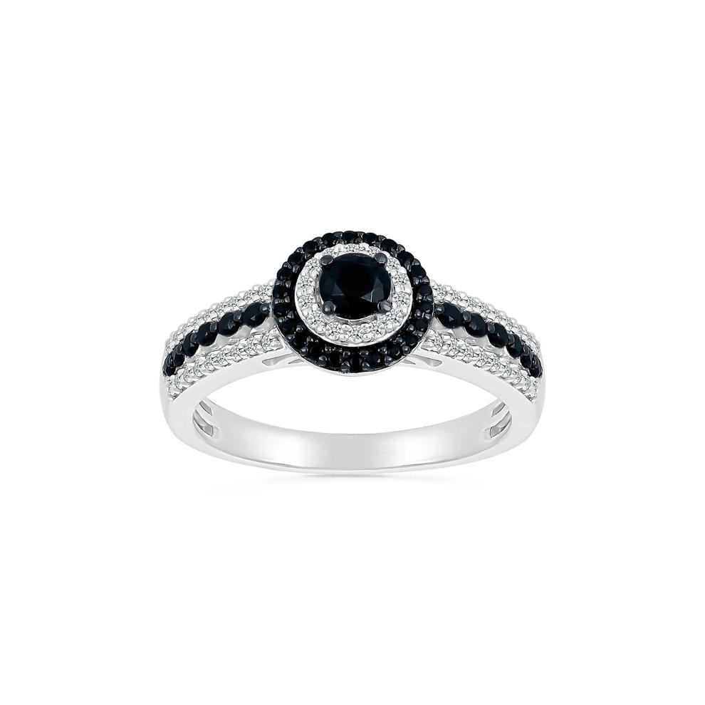 Black and White Diamond Double Halo Ring in 10K White Gold (3/4 ct. tw.) – Image 1 of 5