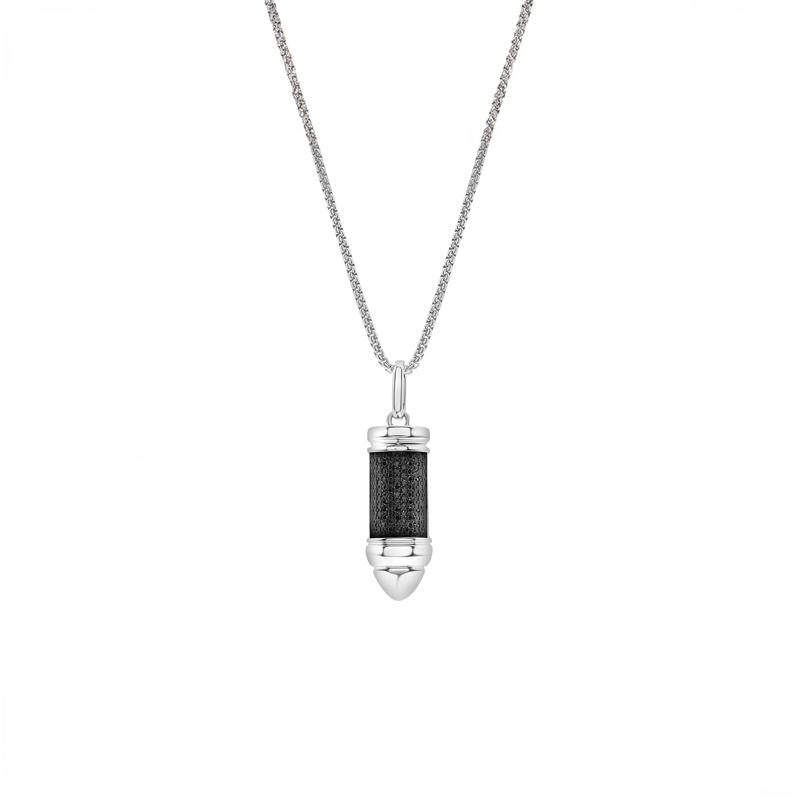 Men&#39;s Black Diamond Bullet Pendant Necklace in Sterling Silver &#40;1/4 ct. tw.&#41; – Image 1 of 4