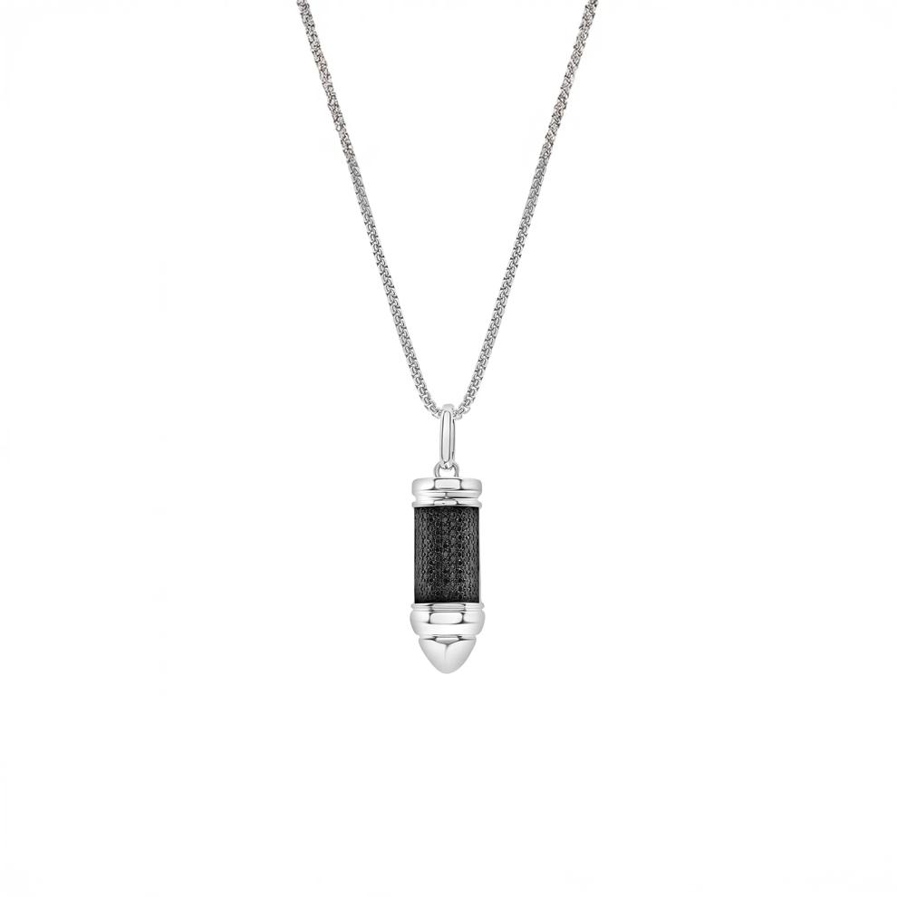 Men's Black Diamond Bullet Pendant Necklace in Sterling Silver (1/4 ct. tw.) – Image 1 of 4