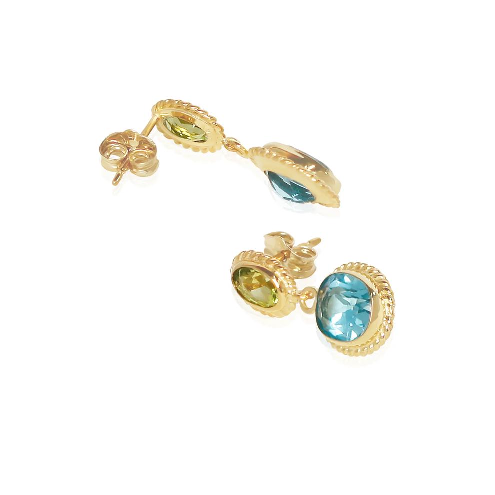 Peridot &amp; Blue Topaz Drop Earrings in 14K Yellow Gold – Image 2 of 2