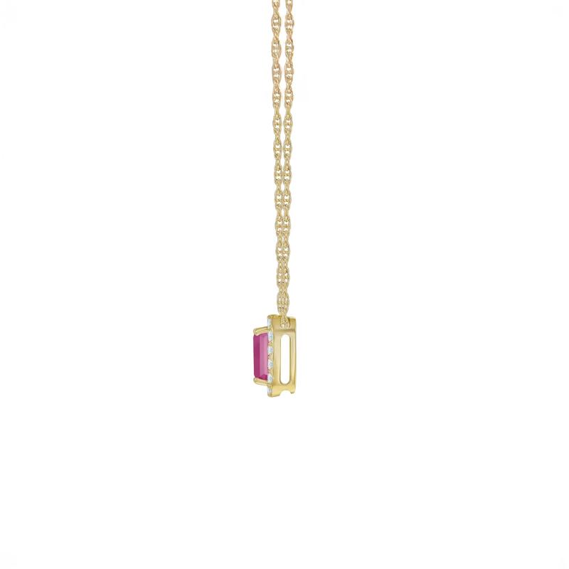 Ruby and Diamond Halo Pendant in 10K Yellow Gold (1/8 ct. tw.) – Image 2 of 3