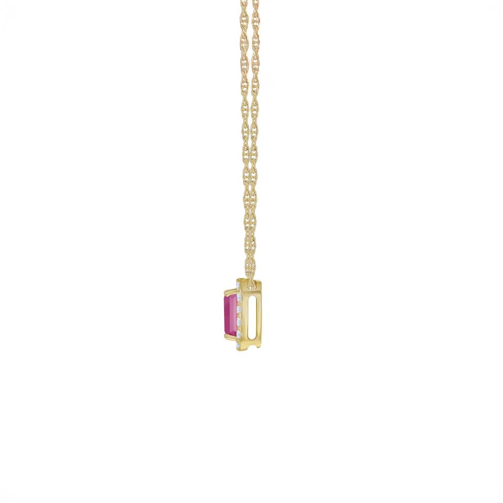 Ruby and Diamond Halo Pendant in 10K Yellow Gold (1/8 ct. tw.) – Image 2 of 3