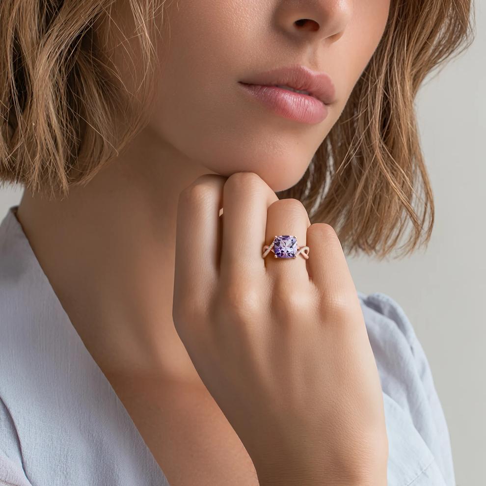 Amethyst and Diamond Accent Ring in 10K Rose Gold – Image 4 of 4