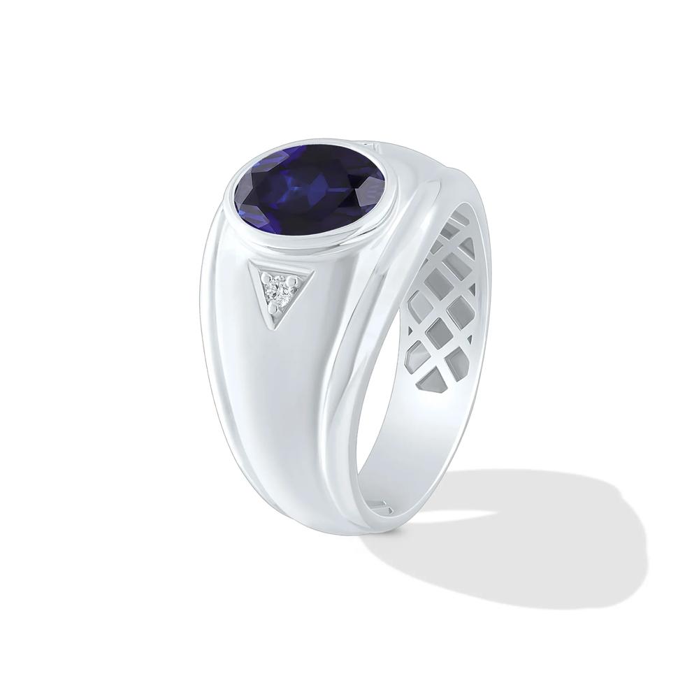 Men's Lab-Created Blue Sapphire &amp; Diamond Accent Ring in Sterling Silver – Image 4 of 4