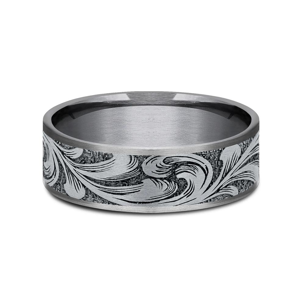Men&rsquo;s Barrel Script Wedding Band in 14K Gold &amp; Tantalum, 7.5MM  – Image 1 of 3
