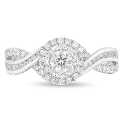 Diamond Round Halo Center Engagement Ring in 14K White Gold (3/4 ct. tw.)
