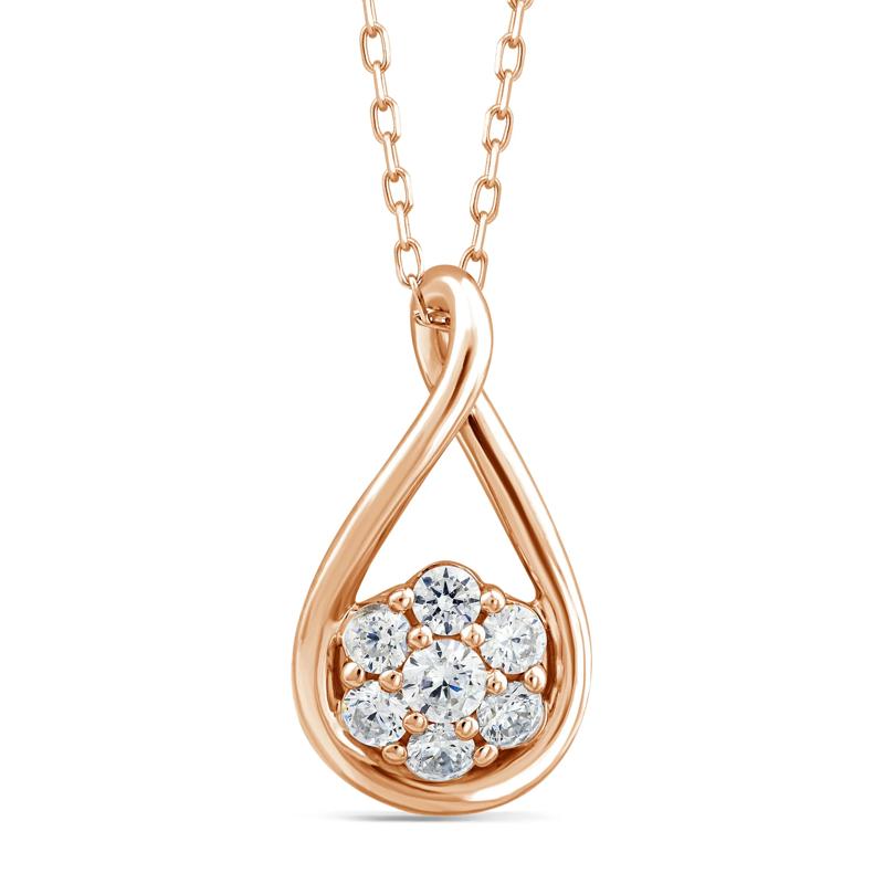 Lab Grown Diamond Cluster Drop Pendant in 10K Rose Gold (1/2 ct. tw.) – Image 1 of 3
