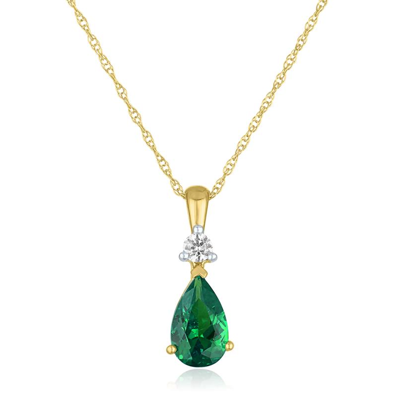 Lab-Created Emerald and Lab-Created White Sapphire Pendant in 10K Yellow Gold – Image 1 of 3